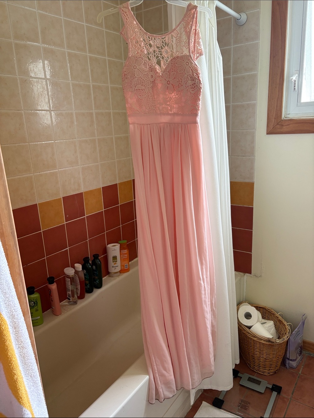 Women's Pink Lace Bodice Maxi Dress